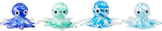 J-Line presse-papier Octopus - glas - blauw/turkoois - set van 4