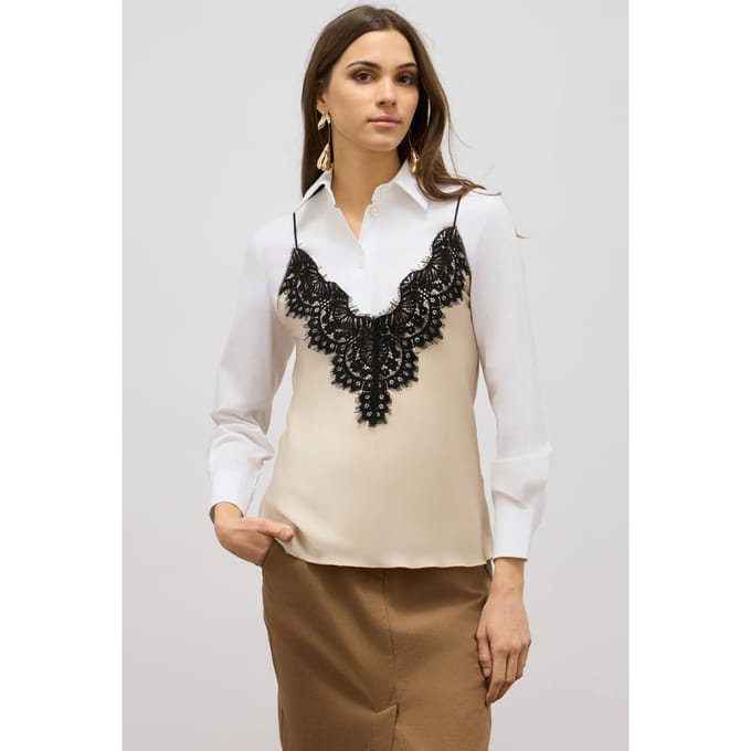 Oltre Two-material Shirt With Lace White Taglia: 38 | Magliette intime Outlet | Donna | Bianco