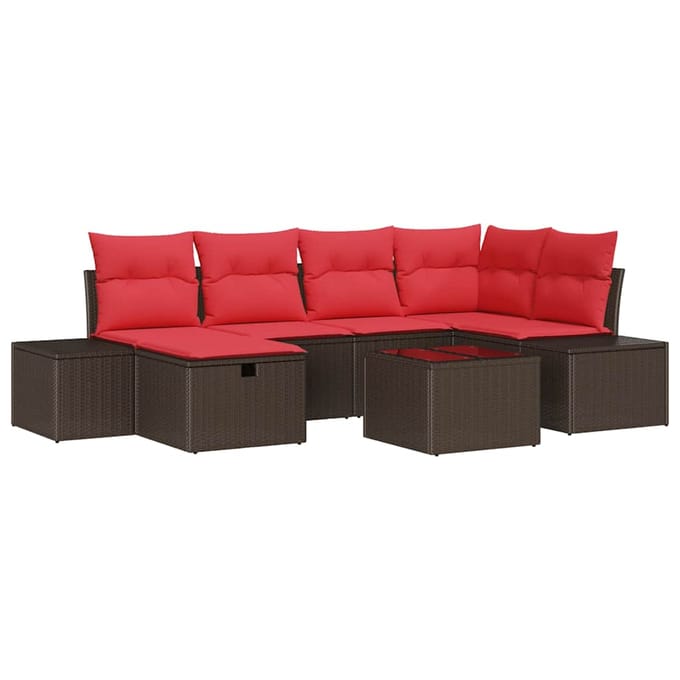 vidaXL - Tuinbank - Set - 7 - st - Bruin - poly - rattan