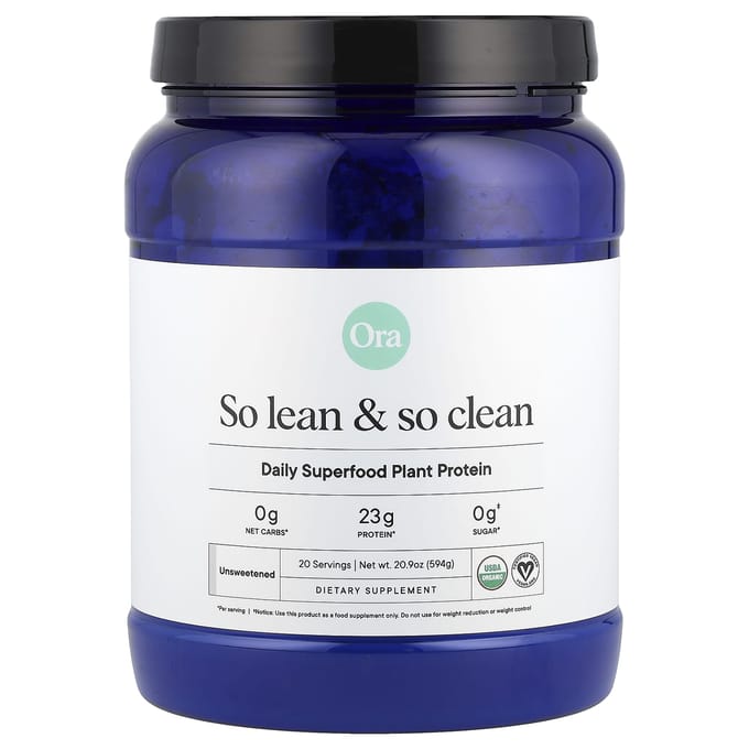 Ora, So Lean & So Clean, Protéine Végétale Superaliment Quotidien, Non Sucré, 20,9 oz (594 g)
