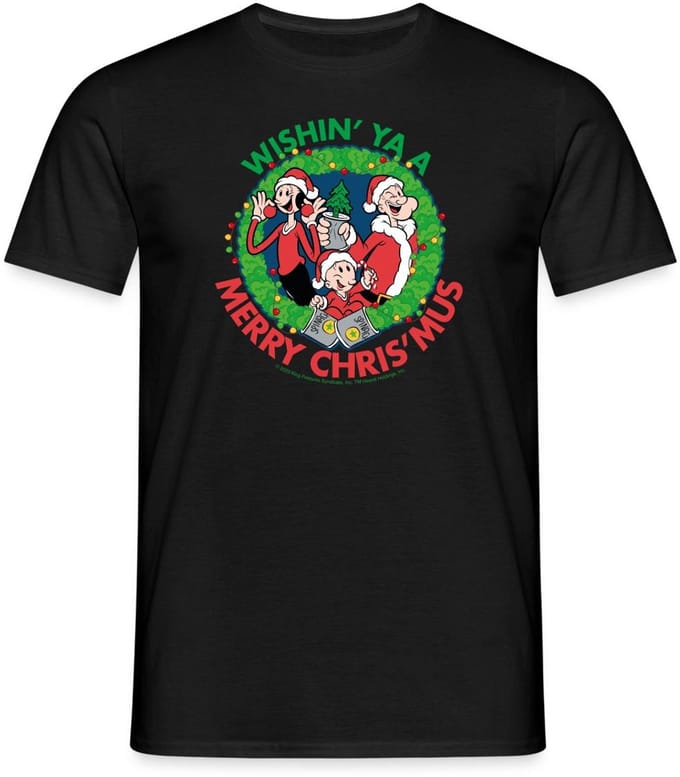 Popeye Wishin' Ya A Merry Christmas T-Shirt Heren