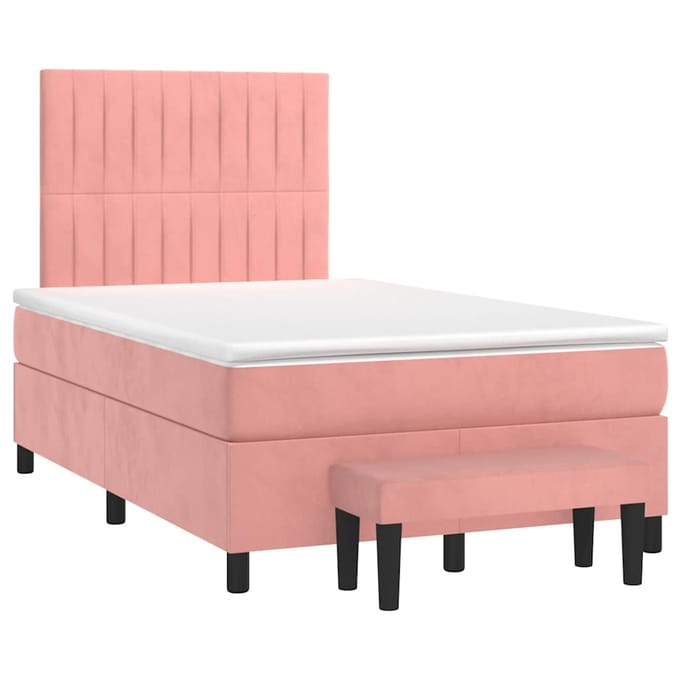 vidaXL - Boxspring - met - matras - fluweel - roze - 120x190 - cm