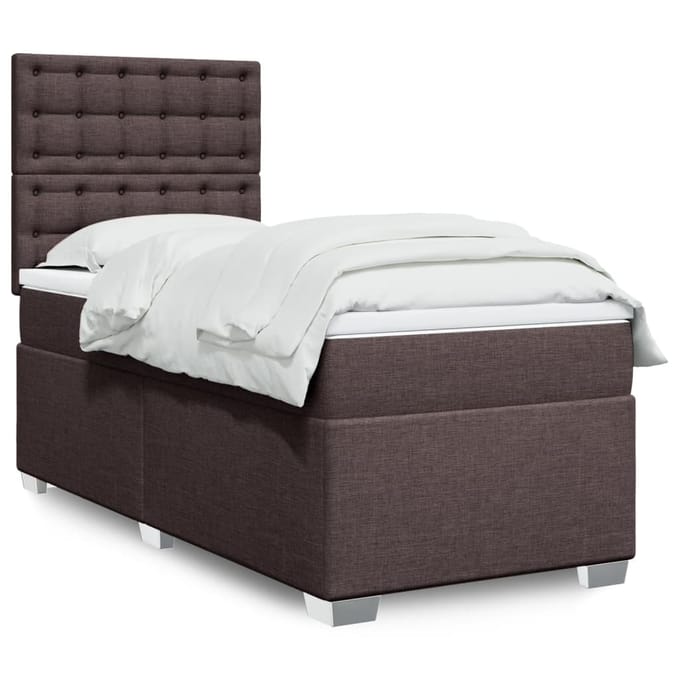 vidaXL - Boxspring - met - matras - stof - donkerbruin - 100x200 - cm