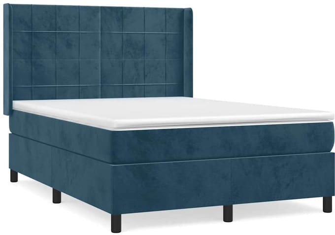vidaXL - Boxspring - met - matras - fluweel - donkerblauw - 140x190 - cm