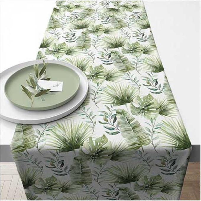 Ambiente Tafelloper Jungle leaves white