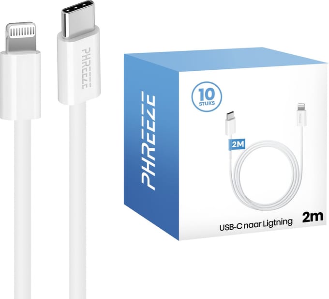 Voordeelpak geschikt voor iPhone 12 oplaadkabels - 2 meter - Wit