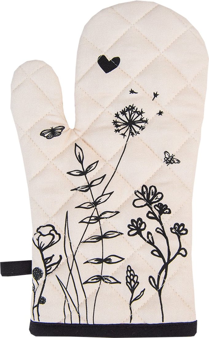 Clayre & Eef Ovenwant 18x30 cm Beige Zwart Katoen Bloemen