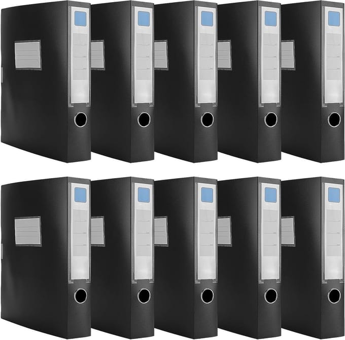 Set van 10 A4 zwarte mappen, 5.5 cm breed, plastic documentbox voor kantoor en archivering