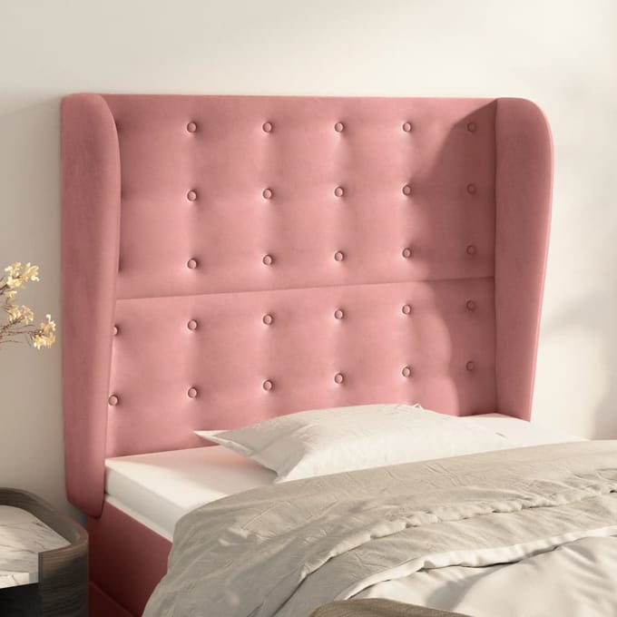 vidaXL - Hoofdbord - met - randen - 93x23x118/128 - cm - fluweel - roze