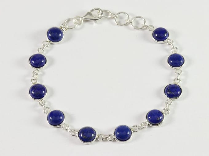 Fijne zilveren schakelarmband met lapis lazuli
