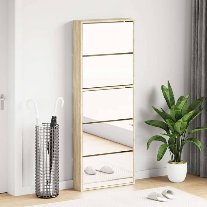 vidaXL - Schoenenkast - met - 5 - spiegels - 63x17x169,5 - cm - eikenhout
