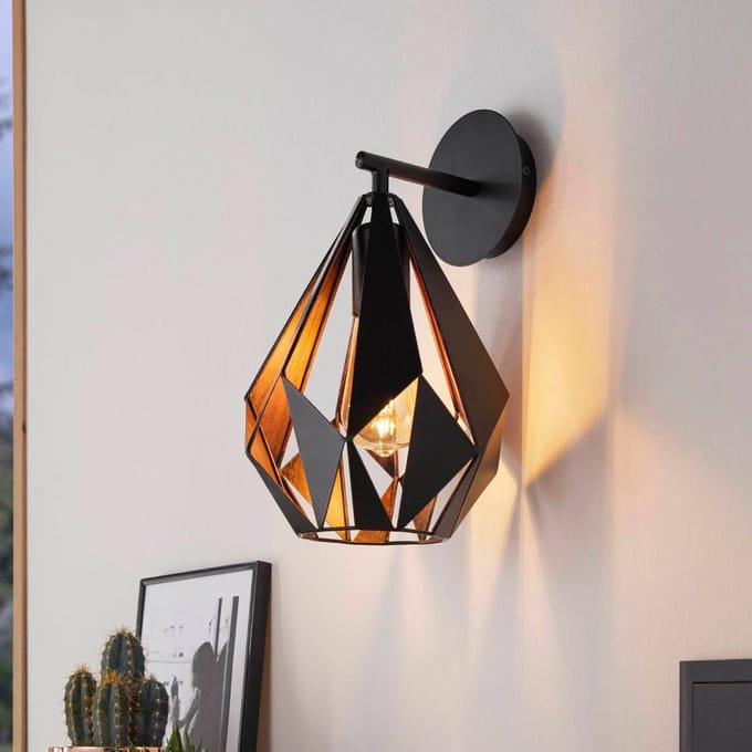 EGLO Carlton 1 Wandlamp - E27 - 33 cm - Zwart/Koper