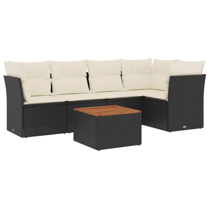 vidaXL - 6-delige - Loungeset - met - kussens - poly - rattan - zwart