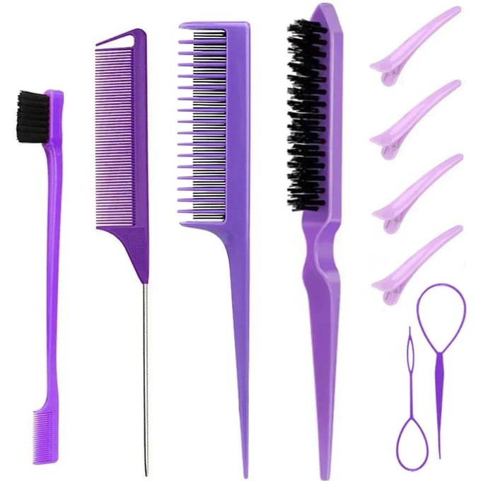 10 Delen Haarstyling Kam Set Opkam Kam Borstel Drievoudige Opkam Kam Rattenstaart Kammen Rand Borstel Haartail Gereedschappen Vlecht Tool Lus