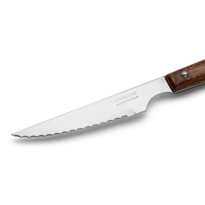 Couteau à steak - ARCOS - 29068 - Lame crantée 11 cm - Acier inox NITRUM® - Manche bois comprimé brun