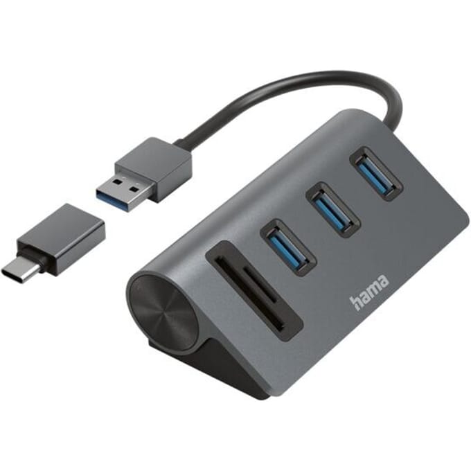 Hama 00200140 USB-hub 5 poorten USB-A, Micro-SD, SD USB 3.2 Gen1 5 GBit/s Met ingebouwde SD-kaartlezer, Met USB-C stekker Grijs
