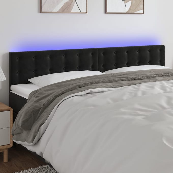 vidaXL - Hoofdbord - LED - 200x5x78/88 - cm - fluweel - zwart