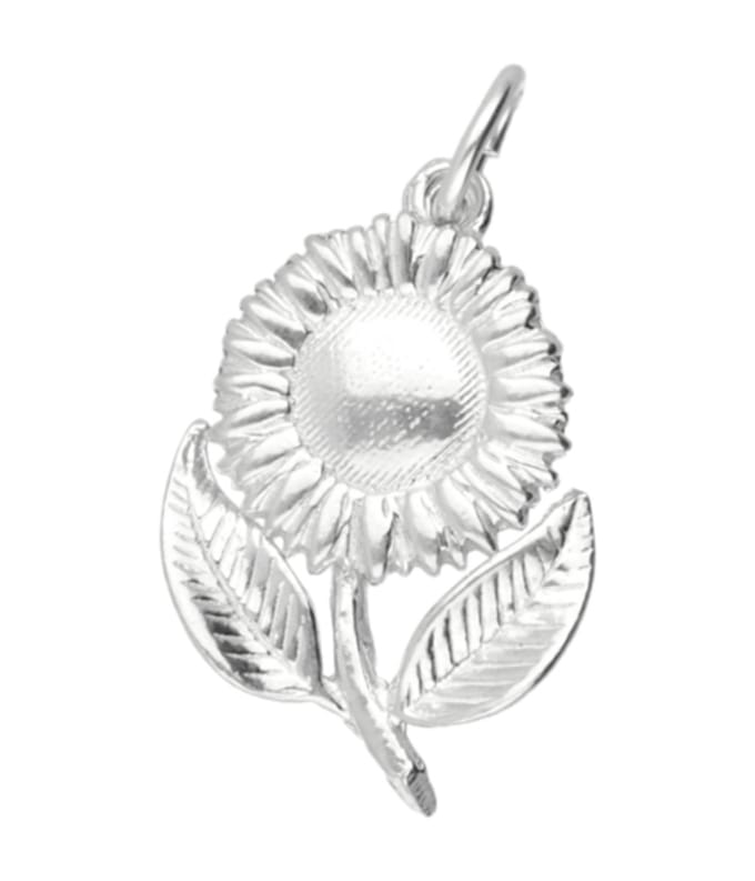 Zilveren Zonnebloem met steel en blad kettinghanger