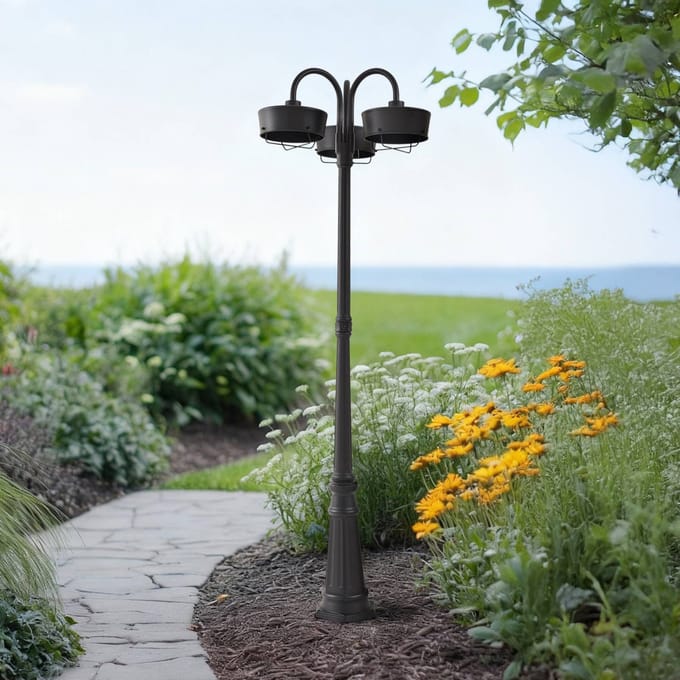 PRIOS LED buitenlamp Thorus, 204 cm, zwart, 3-lamps, IP44
