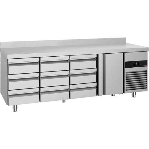 GGM Gastro Kühltisch PREMIUM - 2330x700mm - mit 1 Tür - 9 Schubladen - mit Aufkantung