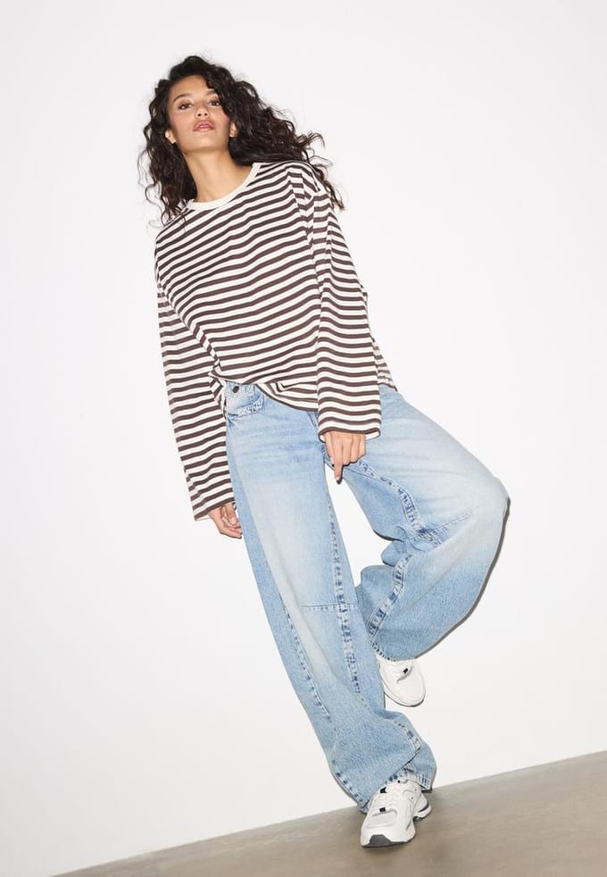 Stradivarius Gestreept T-shirt met lange mouw  Ecru XS