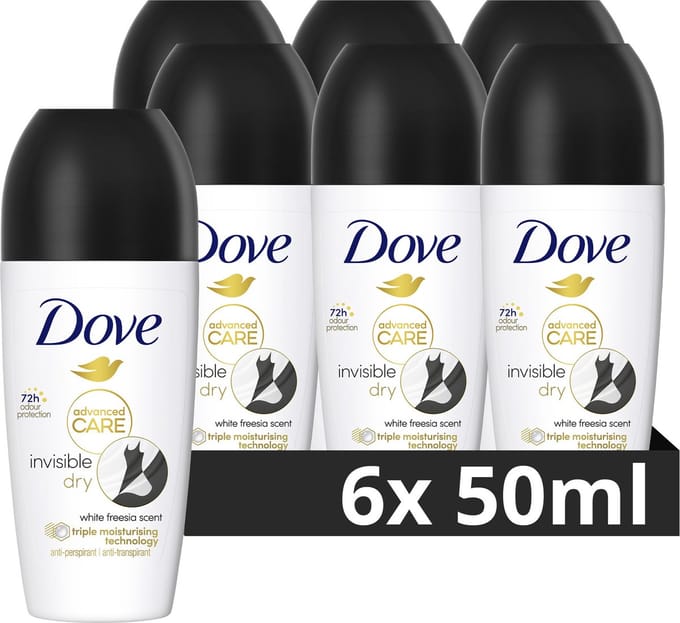 Dove Advanced Care Invisible Dry Anti-Transpirant Deodorant Roller - 6 x 50 ml - Voordeelverpakking