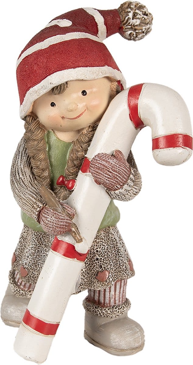Clayre & Eef Decoratie Beeld Kind 18 cm Groen Polyresin