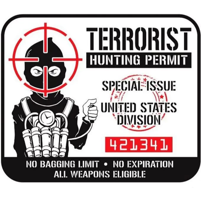 Motorfiets stickers Lethal Threat Terrorist Hunting Permit