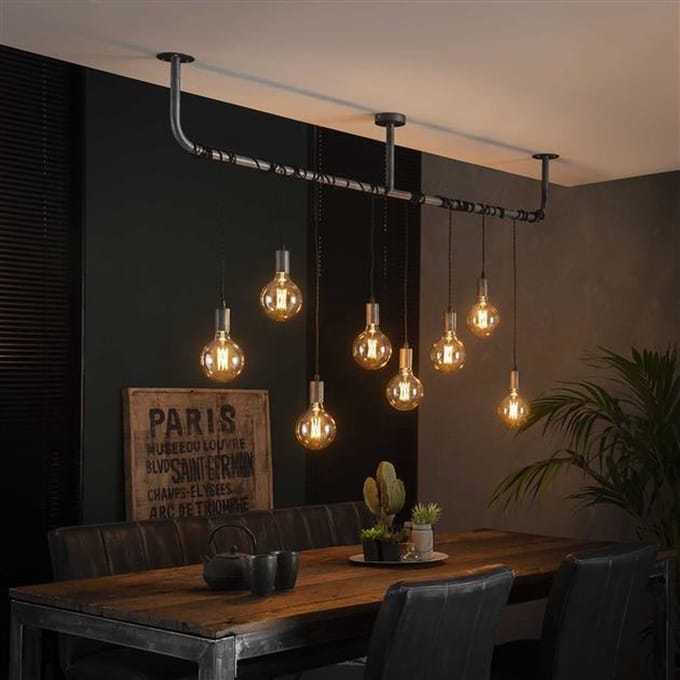 DH Interior Industriële Hanglamp Willow 8-lichts 8-lichts - Zilver - Industrieel
