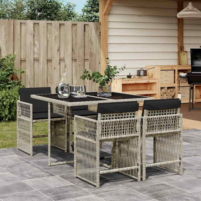 vidaXL - 5-delige - Tuinset - met - kussens - poly - rattan - lichtgrijs