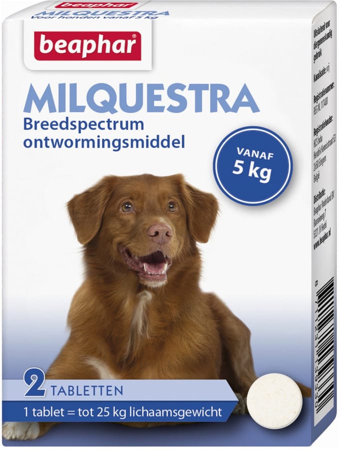 Beaphar Milquestra Hond Rund - Anti wormenmiddel - 2 tab 5 Tot 50 Kg