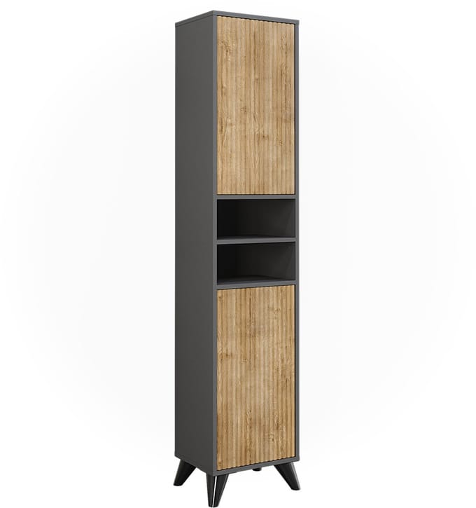 Vicco Leano Badkamermeubel – 38 x 180 cm met 2 deuren Antraciet/berg eik