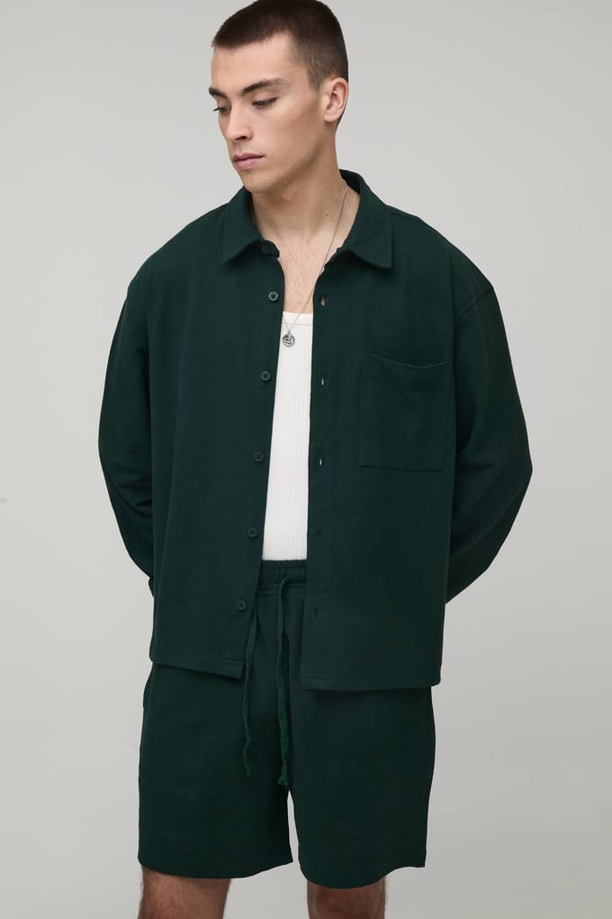 Oversized Boxy Shirt and Relaxed Short Set | Khaki | Size Small