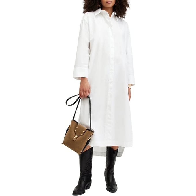 AllSaints Imogen Shirt Dress Chalk White Taglia: 8 | Abiti in T-Shirt Outlet | Donna | Bianco