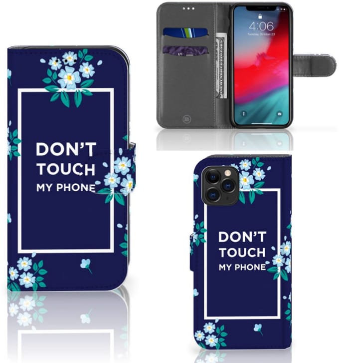 Apple iPhone 11 Pro Portemonnee Hoesje Flowers Blue DTMP