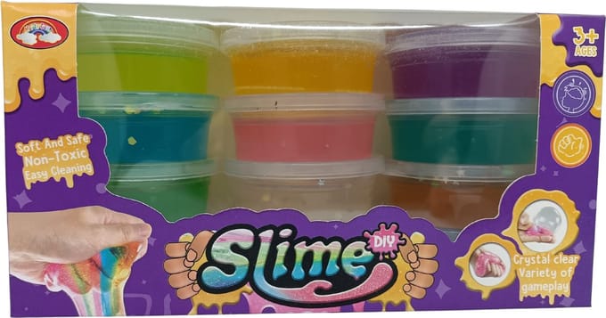 Kidsfun slijm speelgoed 12 potjes crystal glitter multicolor.