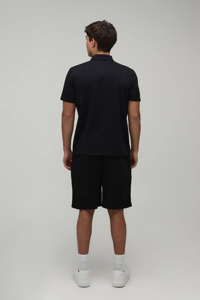 Regular Fit Polo En Short Set Met Naaddetail En 1/4 Rits | Black | Size Medium