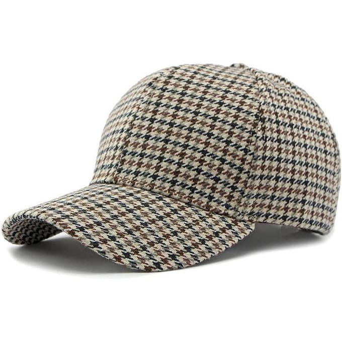 Casquette de Baseball à Carreaux - Chaude, Légère et Réglable pour les Activités Extérieures Automne/Hiver Adjustable beige