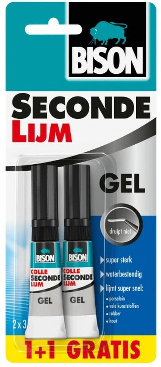 Bison secondelijm gel - 3 gram - 1+1 gratis