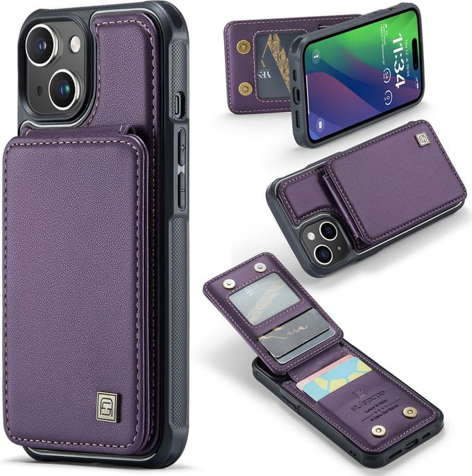 Portemonnee Backcover met RFID-bescherming voor iPhone 15 _ Paars