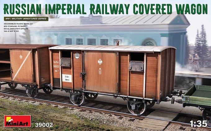MiniArt Modelbouwpakket Militaire voertuigen - 39002 Russian imperial railway covered wagon WWI Plastic - 1:35 - Modelbouw