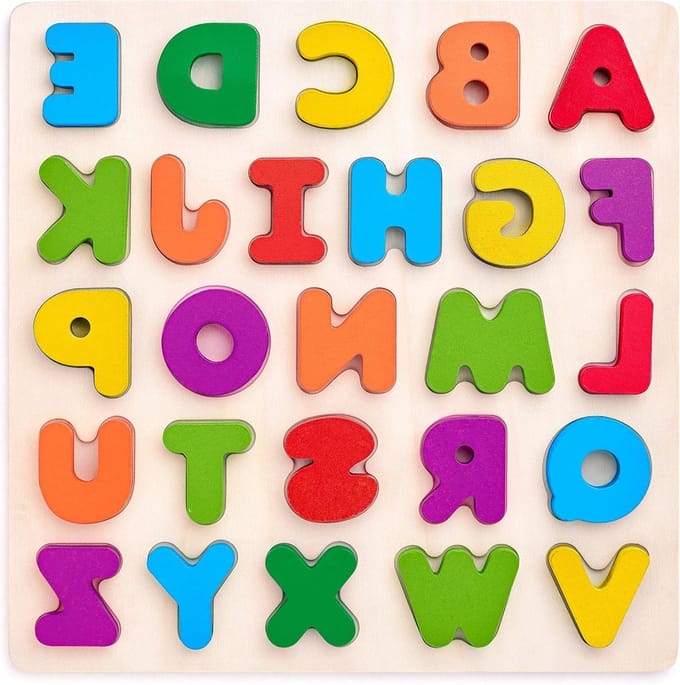 Houten Puzzel - Alfabet Puzzel - Leren - 26 Stuks - 30x30x1.8 cm - Multicolor
