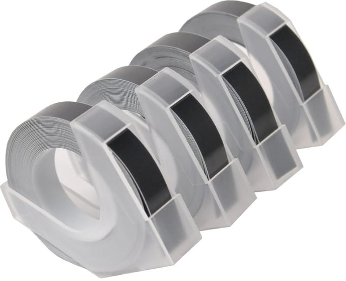 DESQ® Lettertape 9 mm | 4 stuks | 3 meter per tape | Zwart