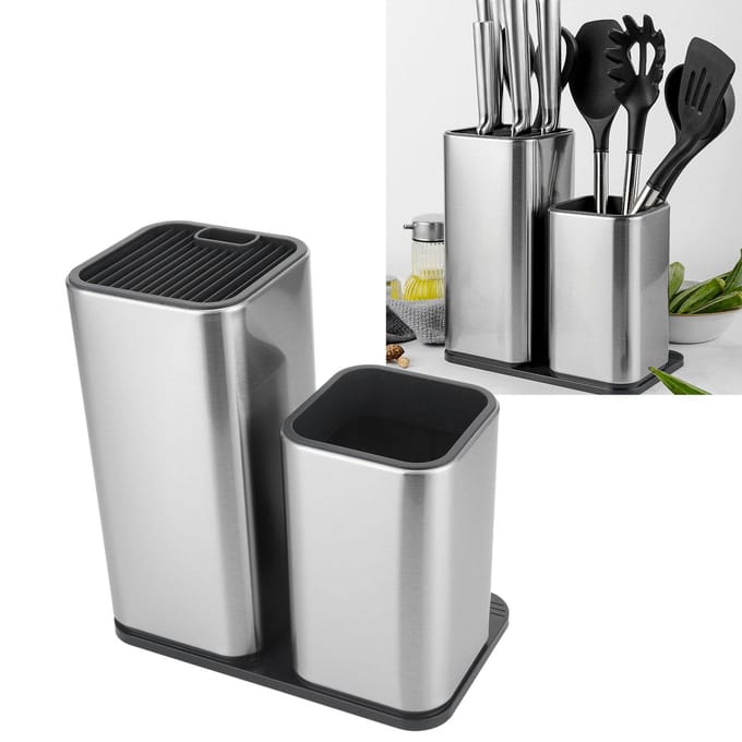 2-in-1 messenhouder, keukenaccessoires, roestvrijstalen messenhouder gray