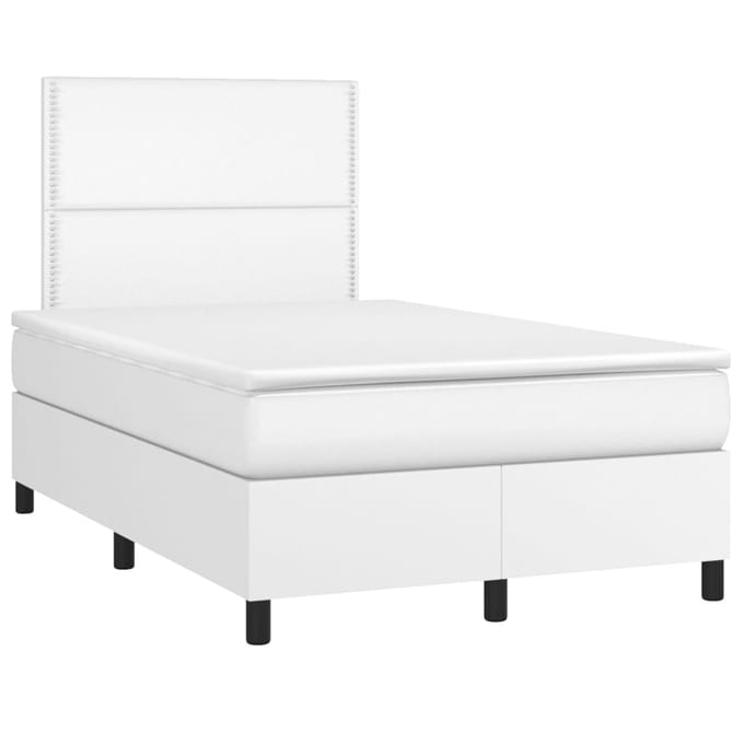 vidaXL - Boxspring - met - matras - en - LED - kunstleer - wit - 120x200 - cm