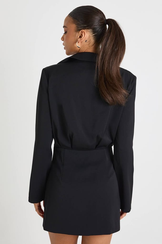 boohoo Dames Gouden Knop Getailleerd Overhemd Mini-Jurk | Zwart | Maat: 36