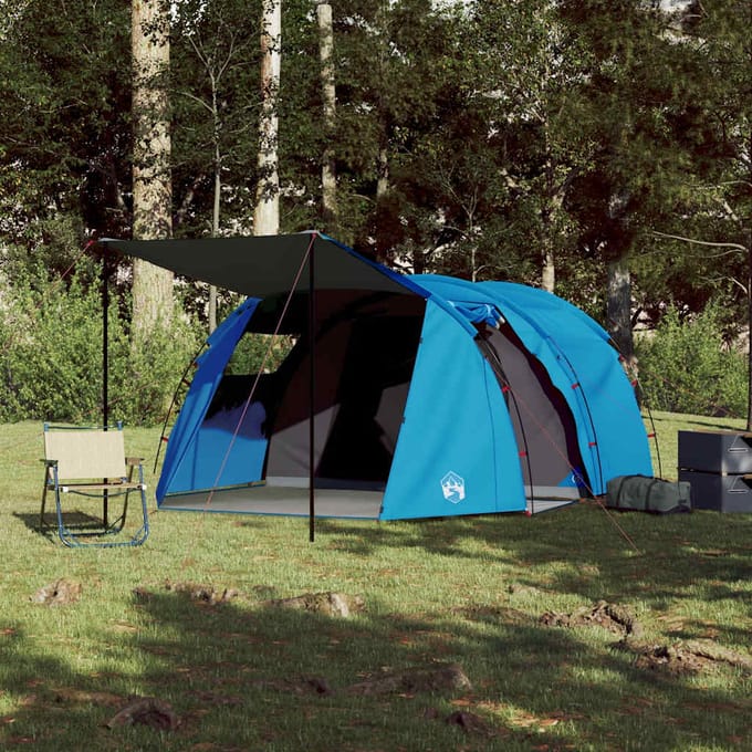 Vidaxl Tente de Camping, Tunnel, 4 Personnes, Bleu, Imperméable