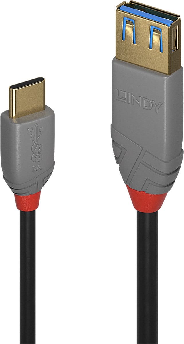 LINDY 36895 USB-kabel USB 3.2 Gen1 USB-A bus, USB-C stekker 0.15 m Zwart Afgeschermd (drievoudig)