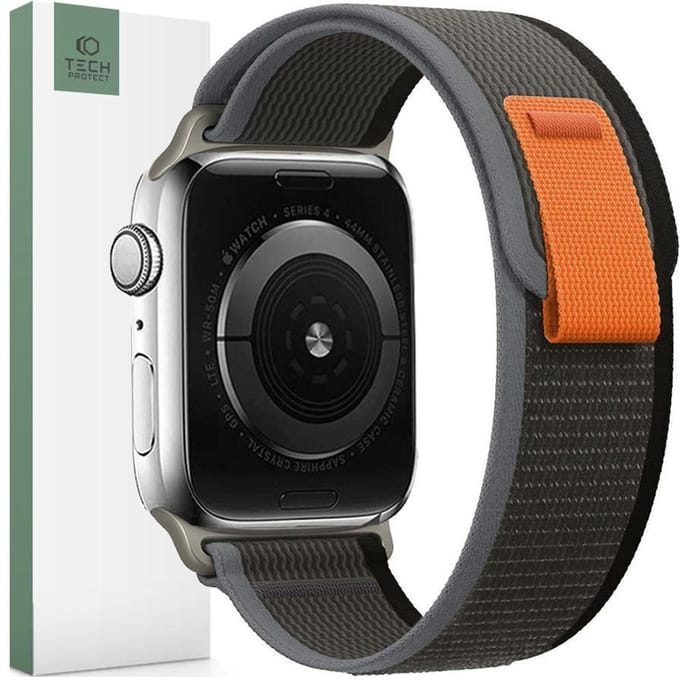 Tech-Protect Nylon Strap for Apple Watch 4 / 5 / 6 / 7 / 8 / 9 / SE / Ultra 1 / 2 (42/44/45/49 mm) - Black & Orange