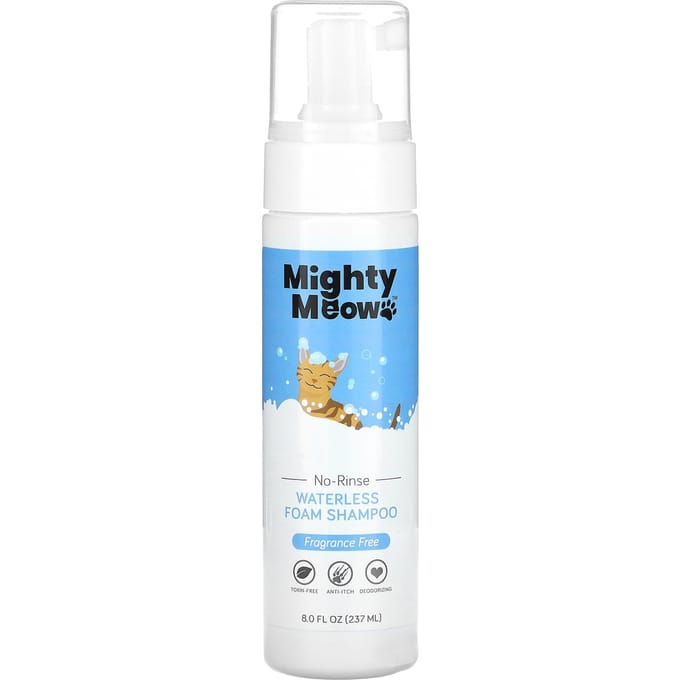 Mighty Mutt, Mighty Meow, Shampoo Mousse Sans Eau, Pour Chats, Non Parfumé, 8 fl oz (237ml) gray